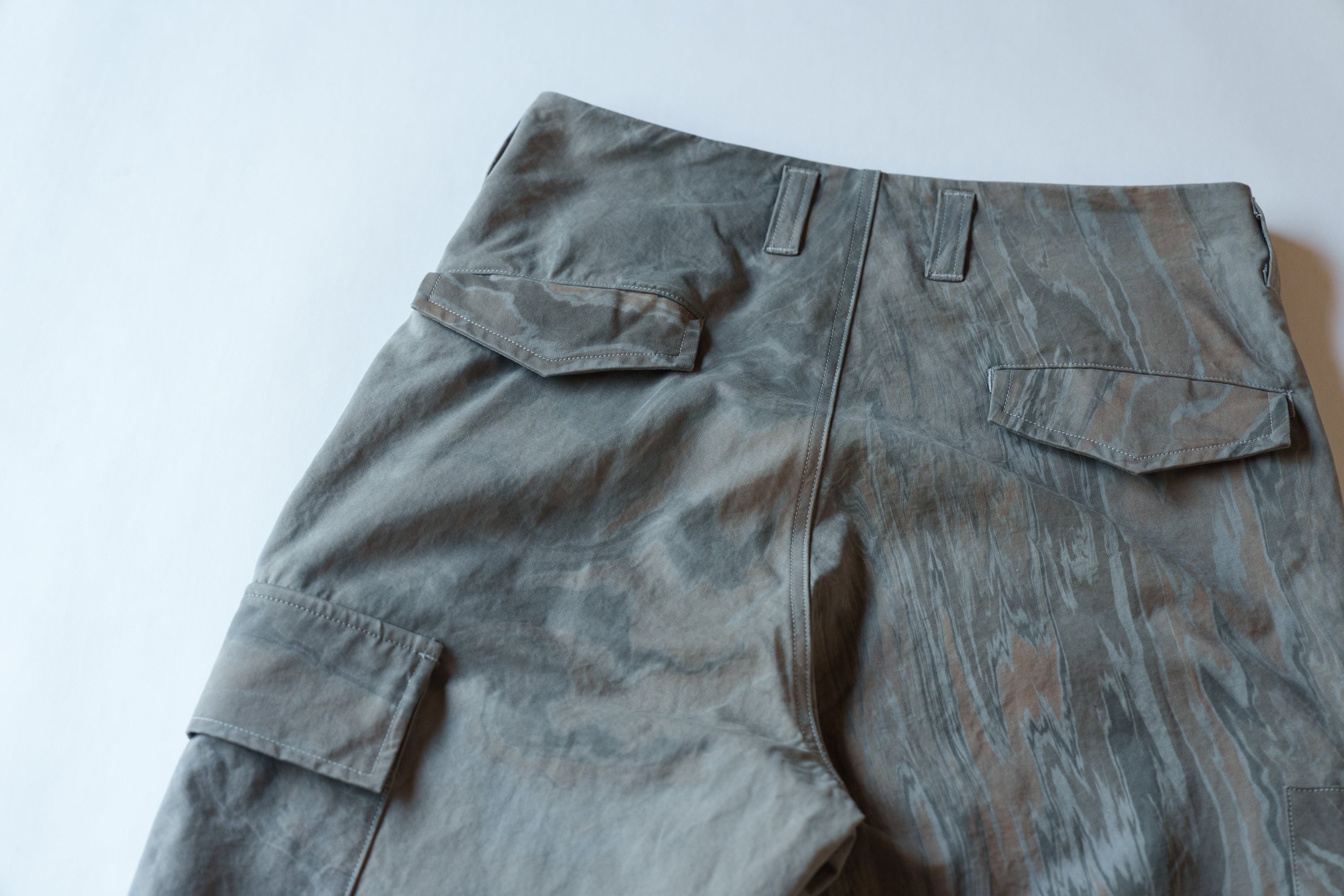 amachi. Double Knee Cargo Pants Suminagashi - Gray×Grain